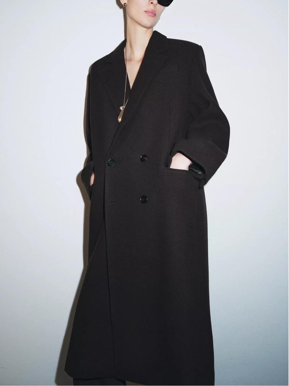 Zara women Double-Breasted Long Oversized Cost - Brown